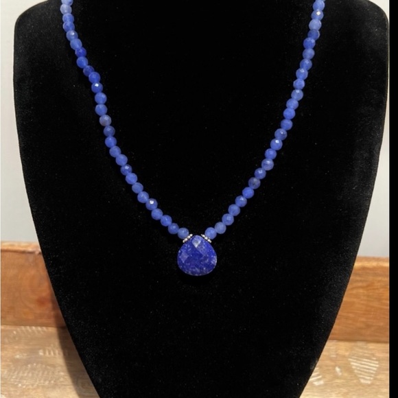 New Gorgeous Lapis Lazuli Teardrop Choker Necklace With Silver Tone Toggle Clasp - Picture 2 of 10